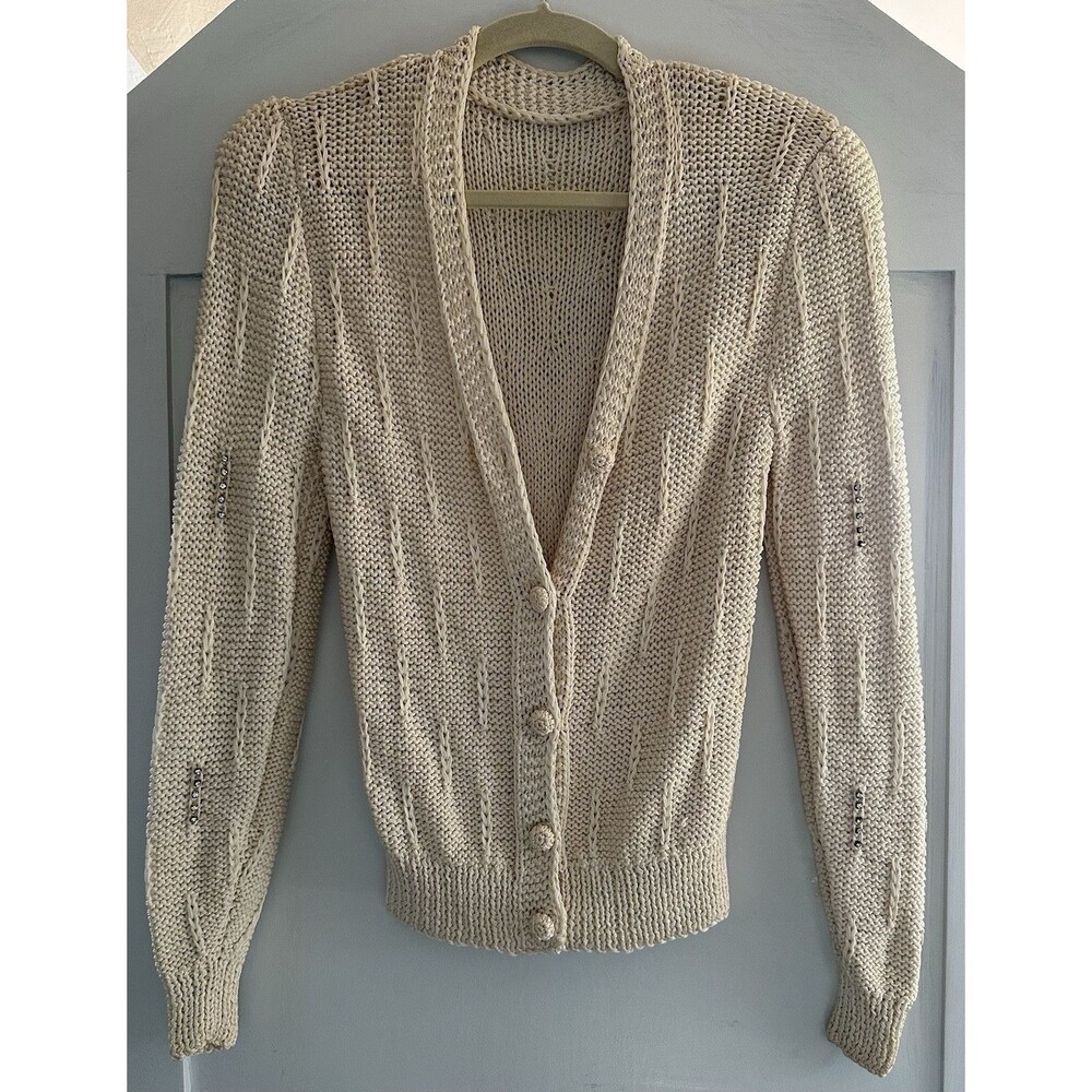 Vintage Handmade Crochet Knit Sweater Cardigan Woman Sz S/XS